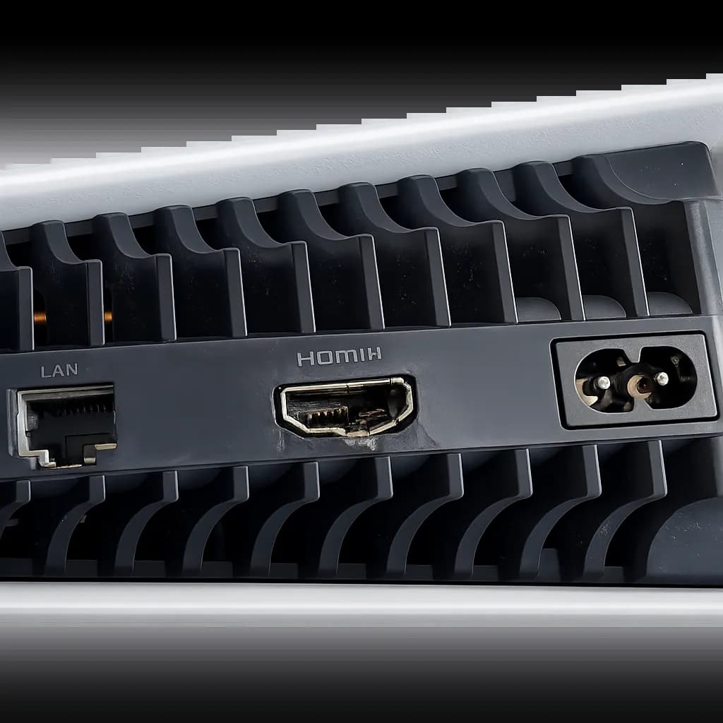Nahaufnahme des HDMI-Ports an der Rückseite der PS5 – die Buchse, die wir reparieren.
